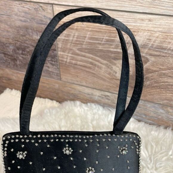 Black Satin Rhinstone Handbag Shoulder Bag Witchy Fairy Whimsical Evening Bag - Picture 3 of 11